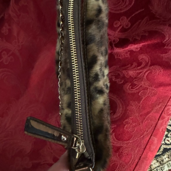Sharif Brown Cheetah Satchel Handbag Faux Fur 9”x6” Good Condition - Picture 7 of 7